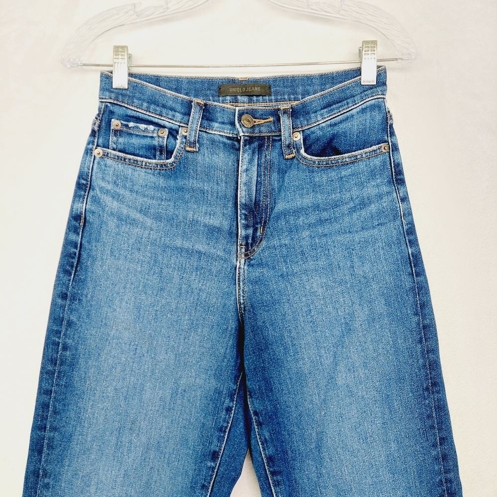 Uniqlo Blue Cotton High Rise Straight Leg Jeans 5144 - Picture 3 of 10